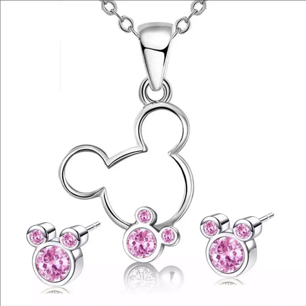 NEW Pink Minnie Mouse Necklace & Earring Set - Picture 1 of 3